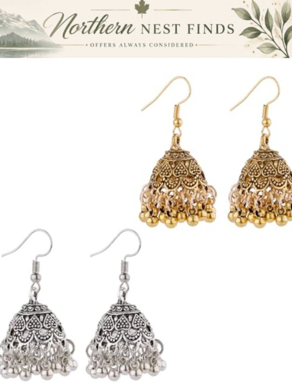 Vintage Jhumka Bell Earrings Set for Women, 2 Pairs Indian Style Drop Earrings,